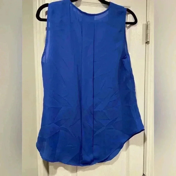 Laundry by Shelli Segal Cobalt Blue Semi Sheer Sleeveless Blouse Pleated Size M - Picture 10 of 10